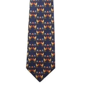 Burberryblue Silk Men's Tie With Rooster Tie